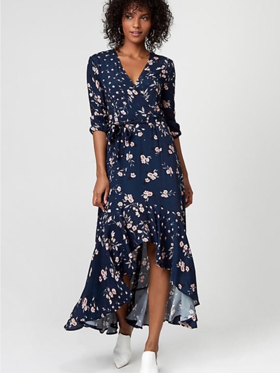 le chateau Dresses & Skirts - Le Chateau Navy Floral Wrap High-Low Maxi Dress